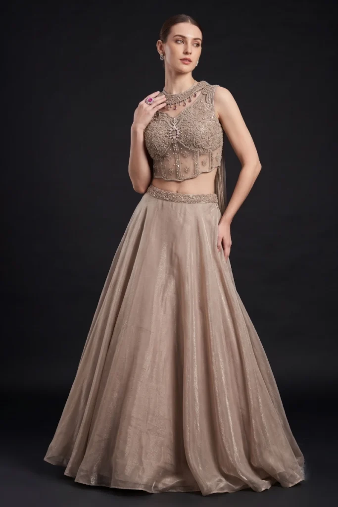 Beige Organza Lehenga Set