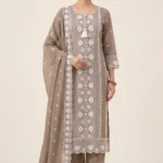 Stunning Beige Rayon Embroidered Suit Set 3 Piece Set