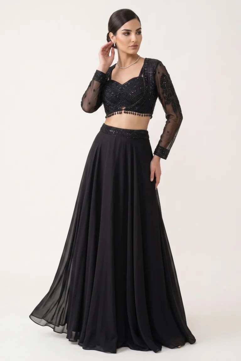 Black Chiffon Embellished Lehenga Set