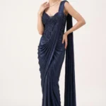Navy Blue Lycra Corset Pre-Draped Saree