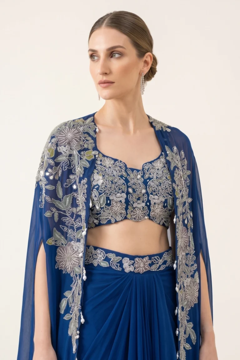 Blue Georgette Cape Set