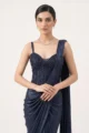 Navy Blue Lycra Corset Pre-Draped Saree: 2 Piece Cocktail Outfit - Image 2