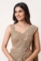 Brown Festive Embellished Pre-Draped Saree