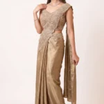 Brown Satin Embellished Pre-Draped Saree