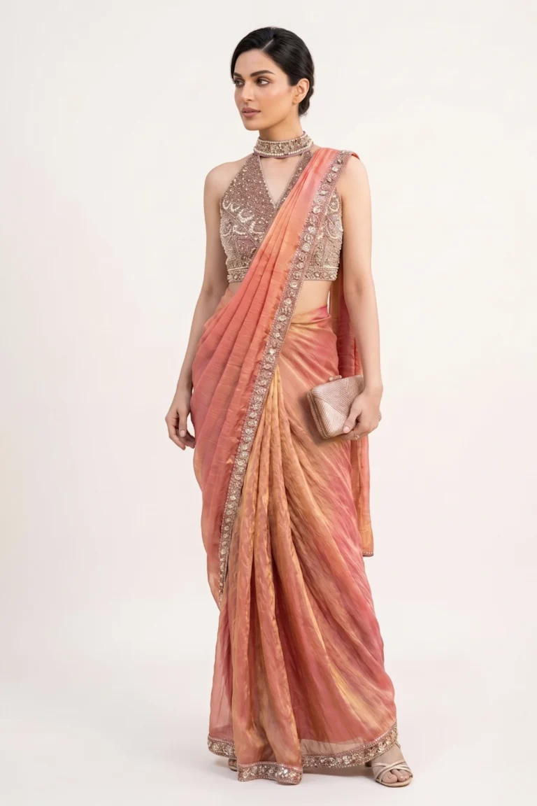 Coral Tissue Pre-Draped Saree