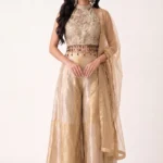 Gold Tissue Crop Top Palazzo Set