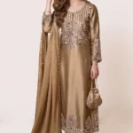 Gold Tissue Mirror Work Kurta Set