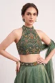 Green Halter Neck Tissue Lehenga Set