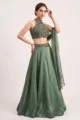Green Halter Neck Tissue Lehenga Set