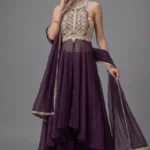 Stunning Purple Fendi Slit Anarkali Set 3 Piece Breathtaking Festive Outfit by SYSHA