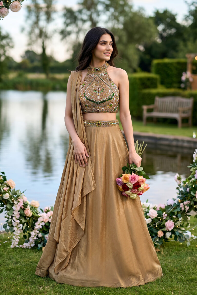 Opulent Gold Tissue Embellished Lehenga Set 3 Piece Breathtaking Regal Festive Outfit