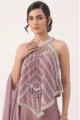 Mauve Embellished Shimmer Tissue Palazzo Set