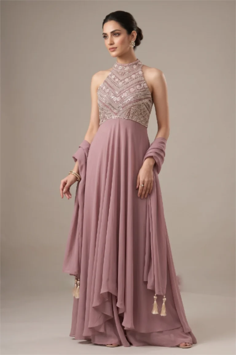 Mauve Georgette Anarkali Palazzo Set