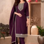 Stunning Wine Silk Embroidered Kurta Set 3 Piece Breathtaking Wedding Festive Outfit
