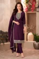 Stunning Wine Silk Embroidered Kurta Set 3 Piece Breathtaking Wedding Festive Outfit