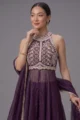 Purple Fendi Slit Anarkali Set: 3 Piece Festive Outfit - Image 2