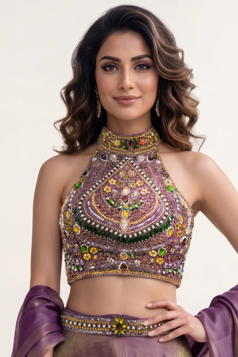 Purple Tissue Halter Lehenga Set 