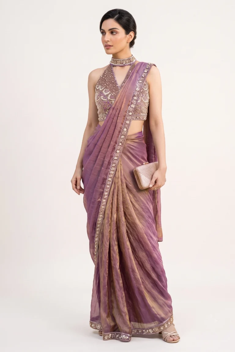 Purple Tissue Pre Draped Saree