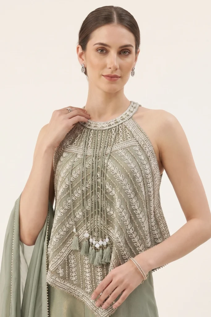 Sage Green Embellished Palazzo Set