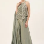 Sage Green Shimmer Tissue Palazzo Set