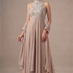 Taupe Georgette Anarkali Palazzo Set