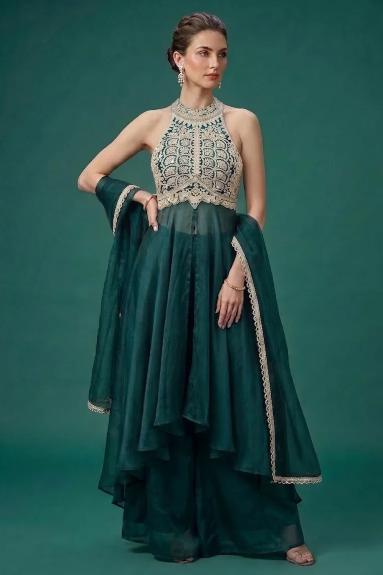 Stunning Teal Green Anarkali Set 3 Piece Breathtaking Festive Outfit by SYSHA