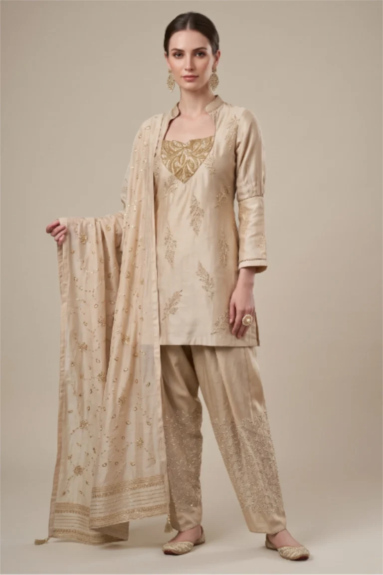 Beige Shimmer Farshi Salwar Set