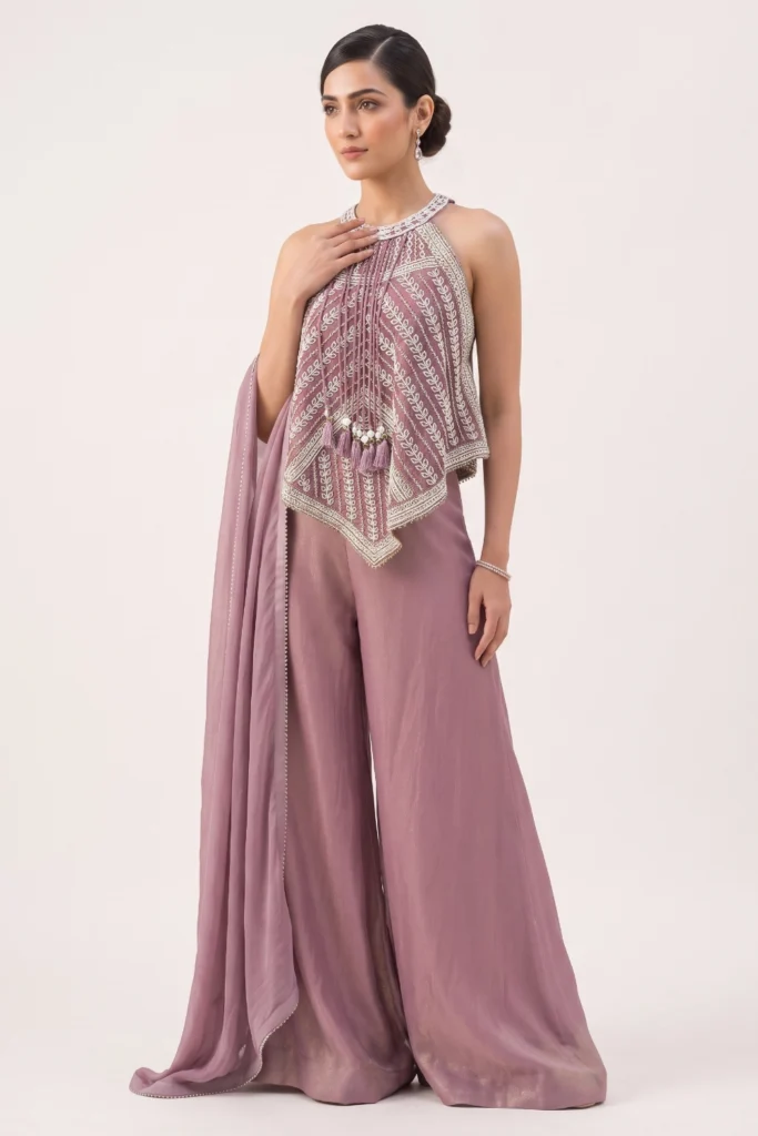 Mauve Shimmer Tissue Palazzo Set