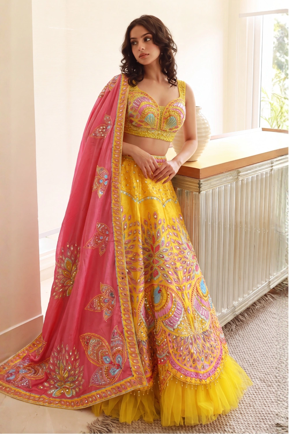 The Yellow Printed Silk Lehenga Set The Yellow Printed Silk Lehenga Set