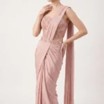 Magnificent Pink Crepe Corset Pre-Draped Saree 1 Breathtaking Elegant Luxury Sangeet Outfit