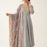 Magnificent Grey Mal Chanderi Anarkali Set 1 Breathtaking Regal Festive Wear Outfit