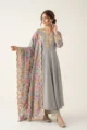Magnificent Grey Mal Chanderi Anarkali Set 1 Breathtaking Regal Festive Wear Outfit