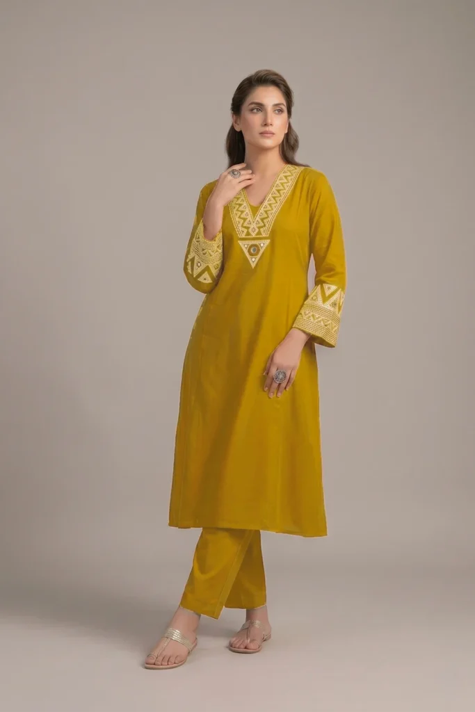 Stunning Mustard Yellow Rayon Embroidered Co-ord Set 1 Piece Breathtaking Luxury Co-ord Outfit