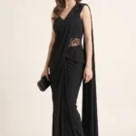 Black Lycra Embellished Pre-Draped Saree 