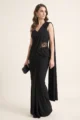 Black Lycra Embellished Pre-Draped Saree 
