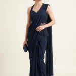 Navy Blue Lycra Embellished Pre-Draped Saree