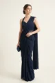 Navy Blue Lycra Embellished Pre-Draped Saree