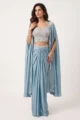 Blue Embellished Satin Cape Set