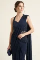 Navy Blue Lycra Embellished Pre-Draped Saree
