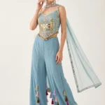 Aqua Blue Georgette Embroidered Palazzo Set