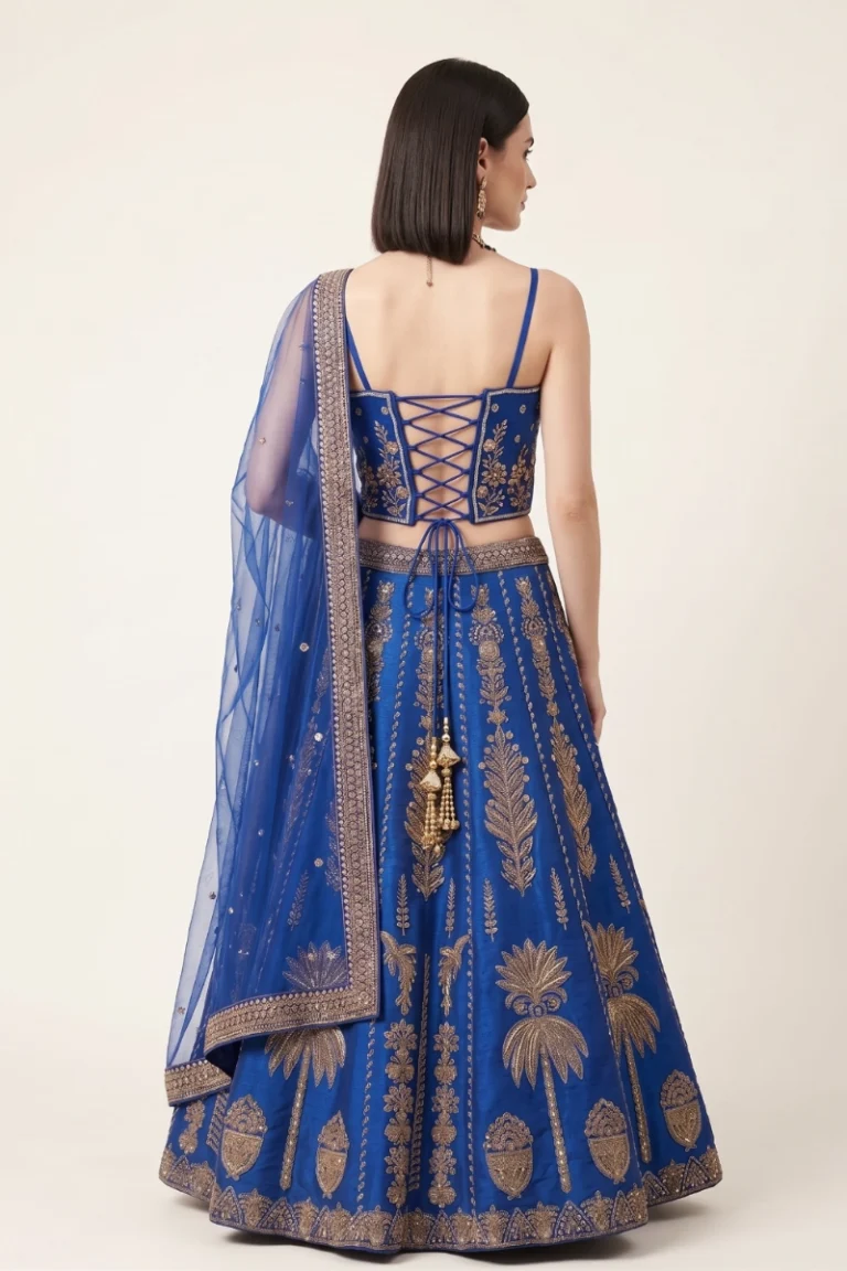 Royal Blue Silk Embroidered Lehenga Set