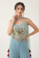 Aqua Blue Georgette Embroidered Palazzo Set