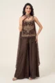 Brown Satin Embroidered Palazzo Set