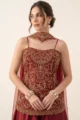 Deep Maroon Silk Embroidered Sharara Set
