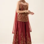 Deep Maroon Silk Embroidered Sharara Set