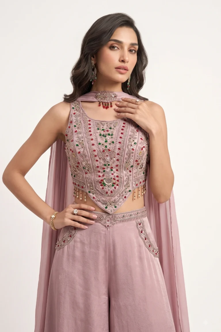 Dusty Rose Shimmer Crepe Palazzo Set