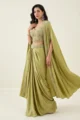 Green Satin Embellished Cape Set 