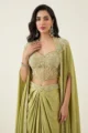 Green Satin Embellished Cape Set 