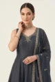 Grey Jacquard Embroidered Anarkali Set