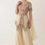 Cream Georgette Embroidered Peplum Palazzo Set